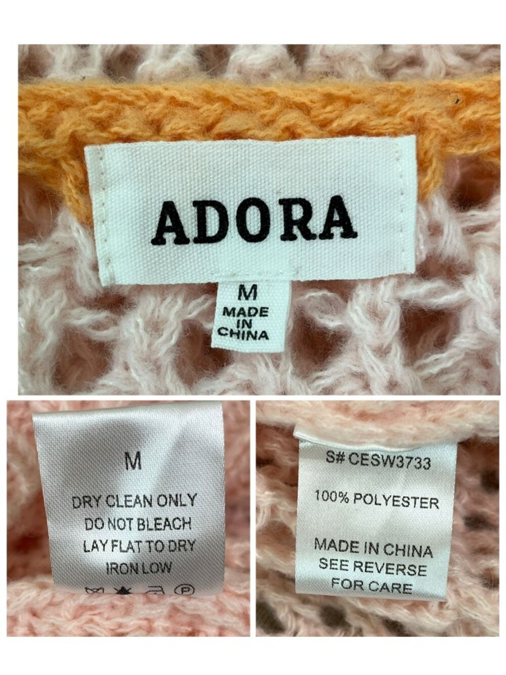 Adora Blossom Pink Crochet Floral Applique' Sweater Size M - Picture 9 of 10